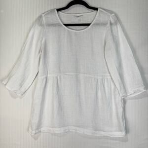 J. Jill White Lightweight Linen Tunic Top Size X-Small 3/4 Sleeves Coastal Chic